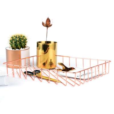 Metal Iron Support Rose Gold Wire Storage Basket Organizer Bin Desktop Baskets for Kitchen Cabinets Bathroom Laundry Room