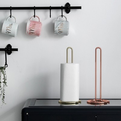 Paper Towel Holder Countertop Table Storage Bathroom Rose Gold Free Tissue Roll Toilet Metal Standing Kitchen Paper Towel Holder